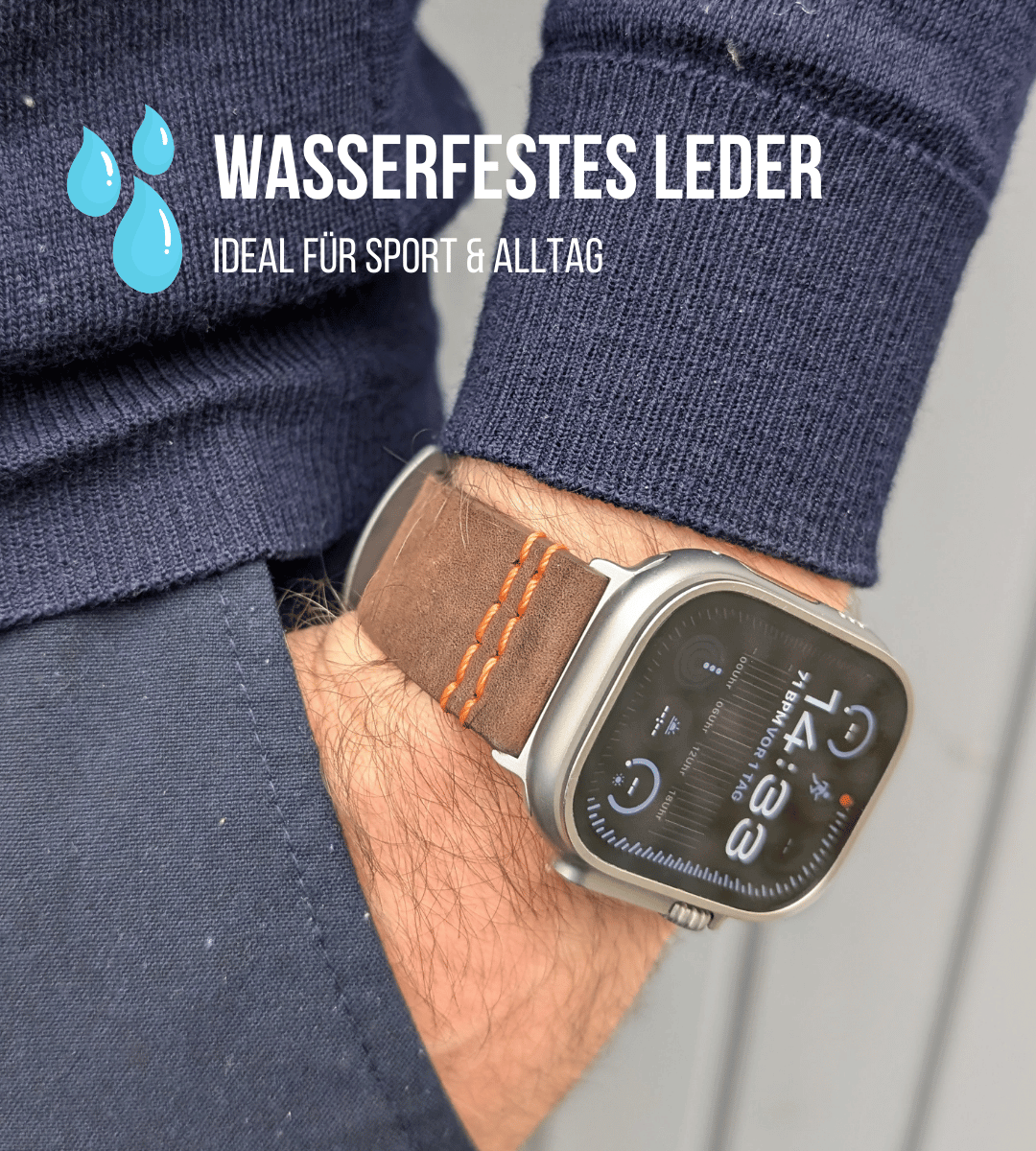 Sport Armband für die Apple Watch Ultra aus wasserfestem Leder | Braun