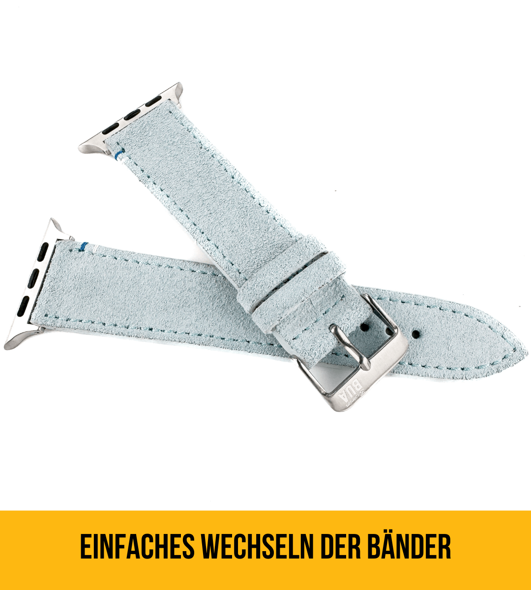 Apple Watch® Wildlederbandl Naht | Himmelblau Edelweiß