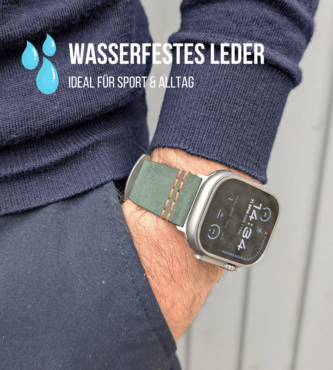 Sport Armband für die Apple Watch Ultra aus wasserfestem Leder | Grün