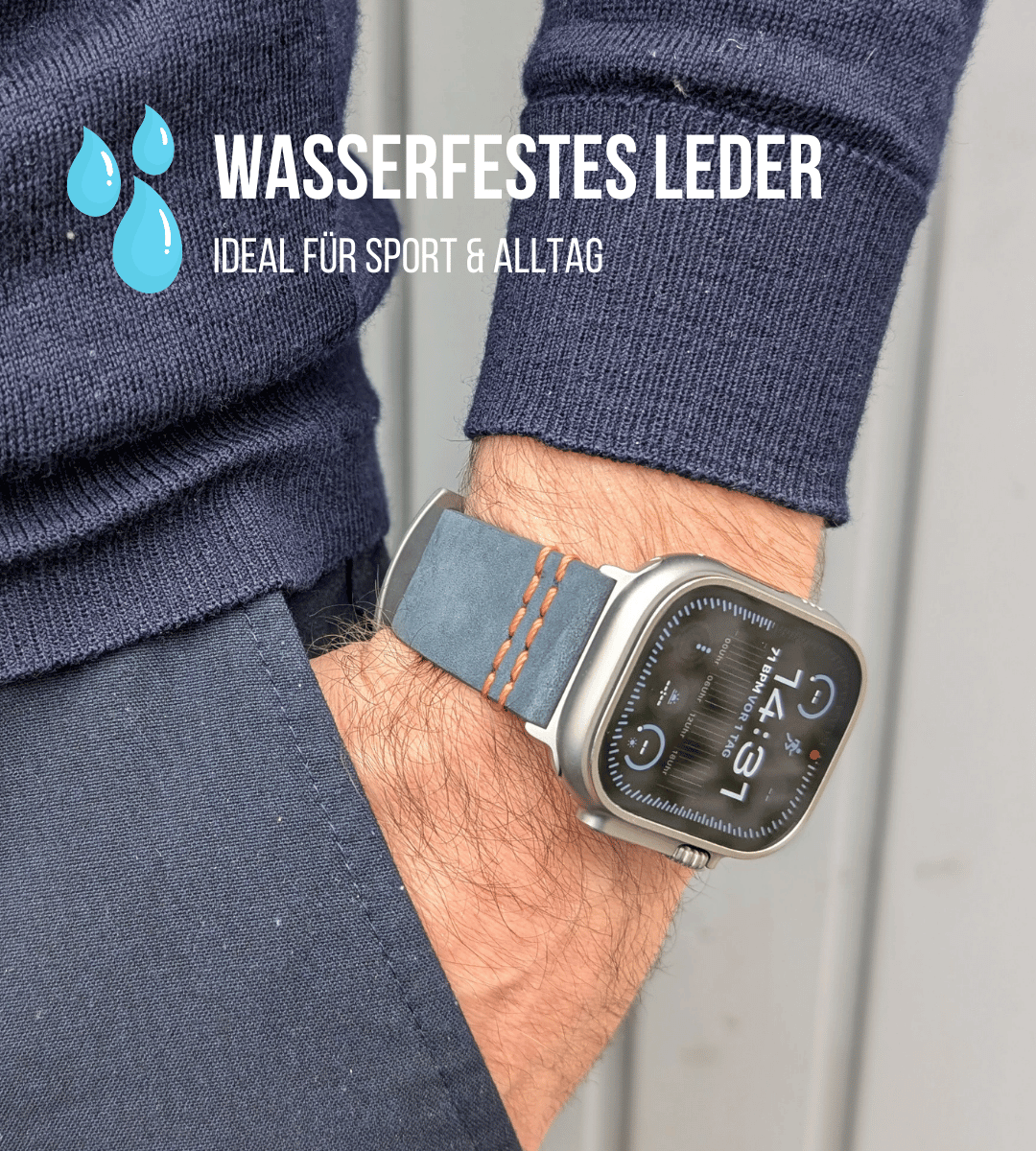 Sport Armband für die Apple Watch Ultra aus wasserfestem Leder | Blau