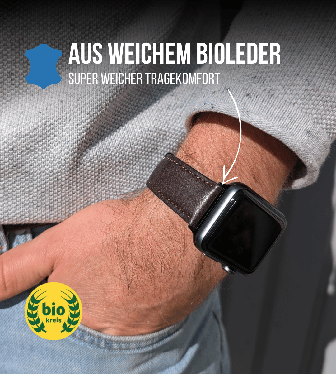 Apple Watch® Biolederband | Dunkelbraun Naht