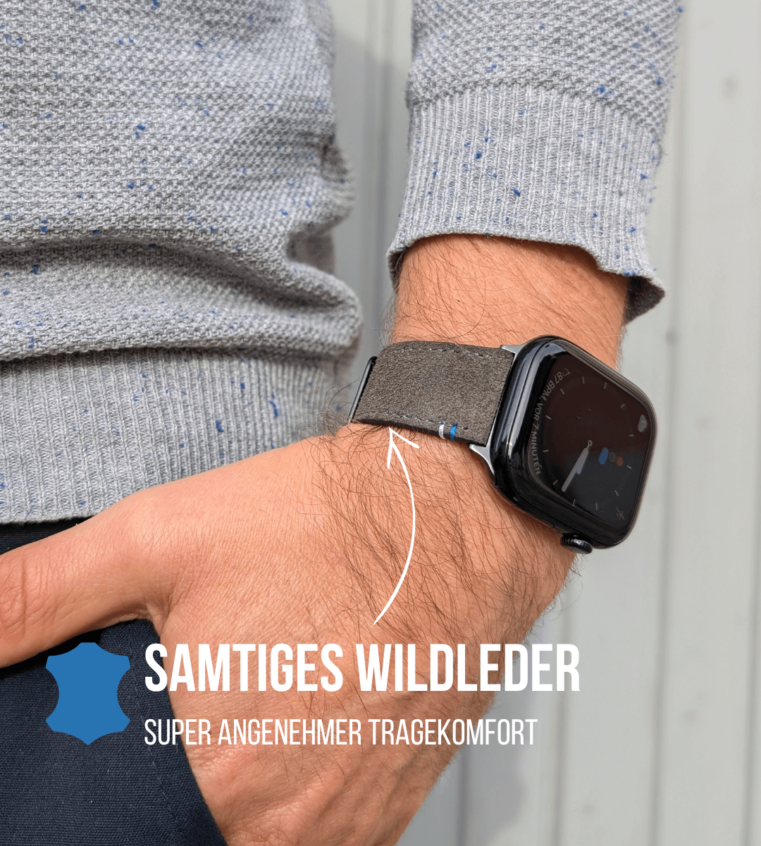 Apple Watch® Wildlederbandl Naht | Grau Herz