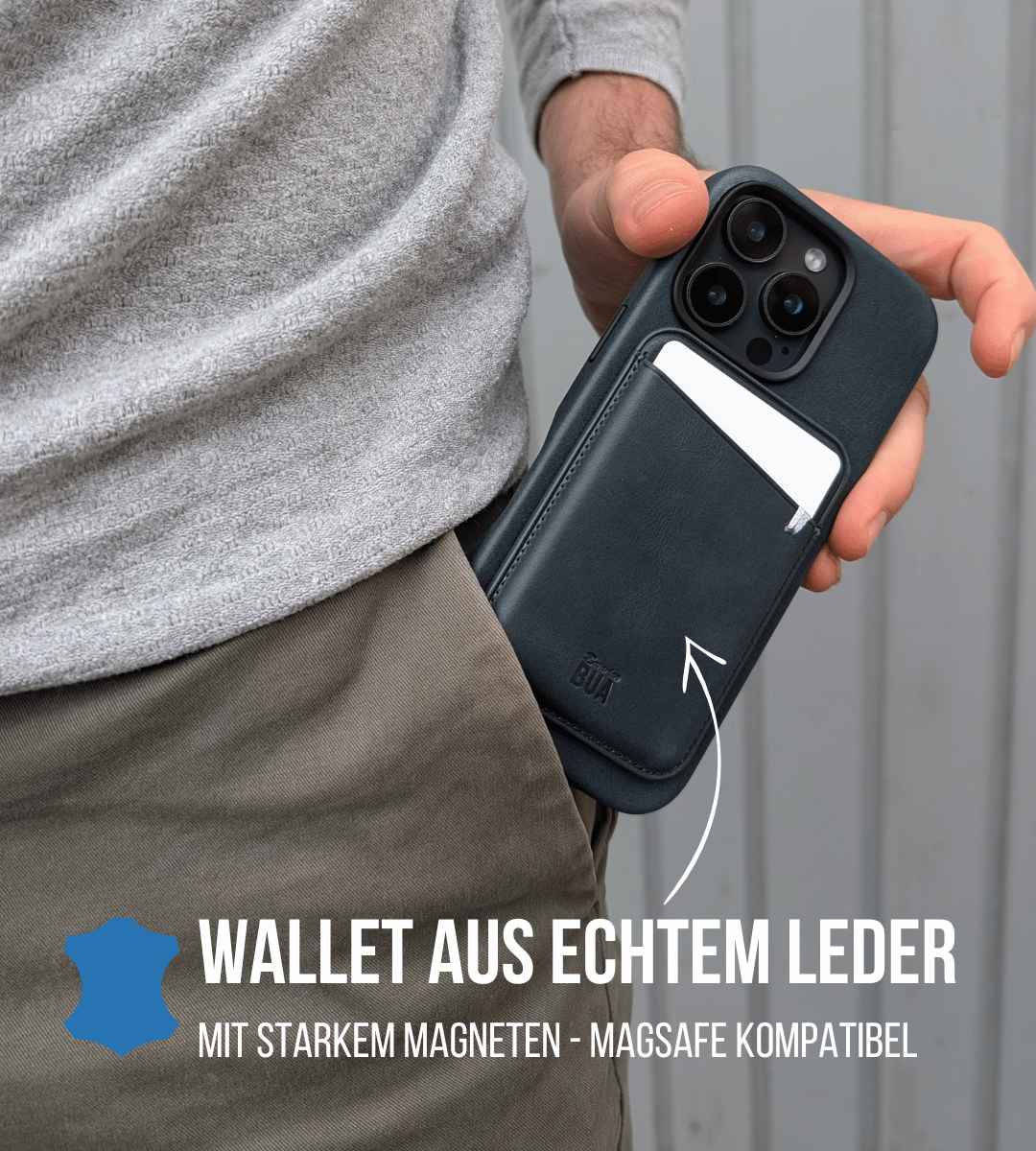 Set Hülle + Wallet | Leder Hülle für dein iPhone + Leder Wallet mit MagSafe Blau