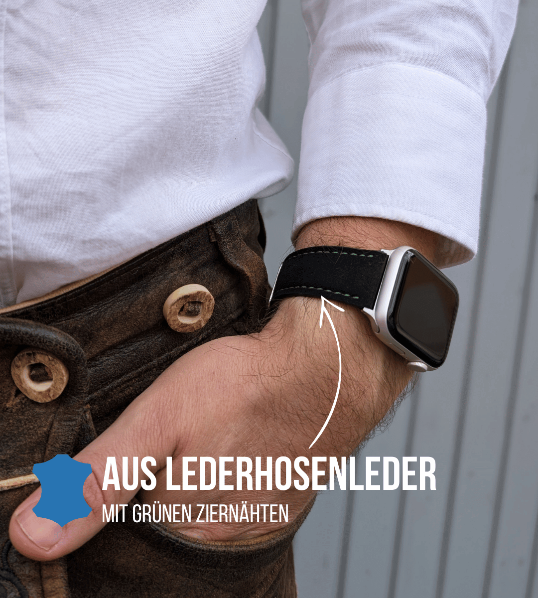 Apple Watch® Lederhosenbandl | Schwarz