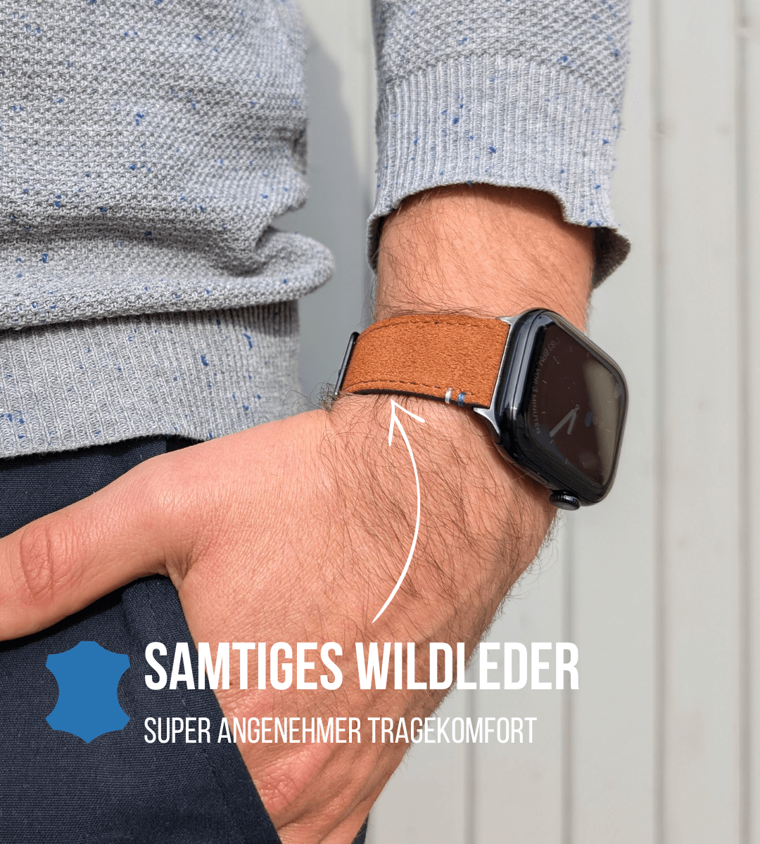 Apple Watch® Wildlederbandl Naht | Mittelbraun Herz