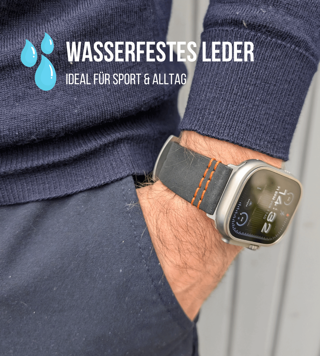 Sport Armband für die Apple Watch Ultra aus wasserfestem Leder | Schwarz