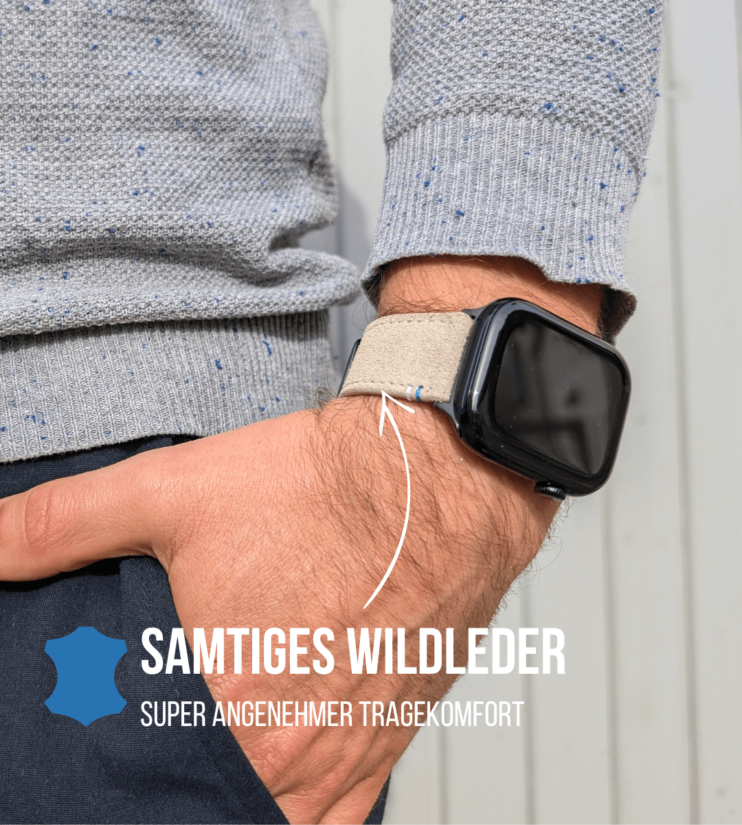 Apple Watch® Wildlederbandl Naht | Hellgrau Bayern